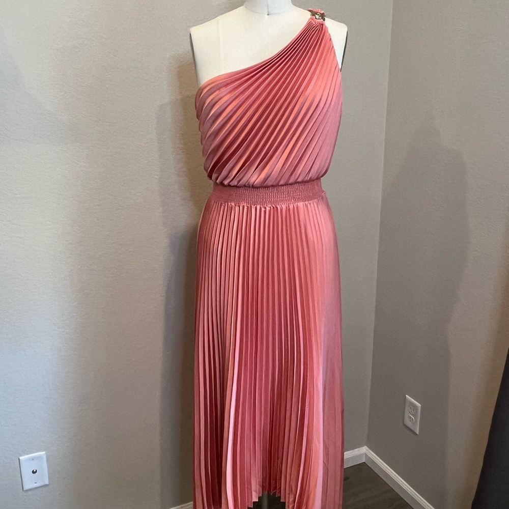 White House Black Market One-Shoulder Pleated Midi Dress NWT Size 10
